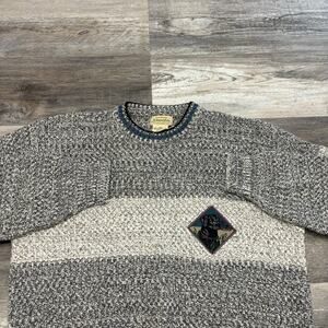 Vintage 90s St Johns Bay Striped Gray Men L Lab Hunting Dog Knit Grandpa Sweater